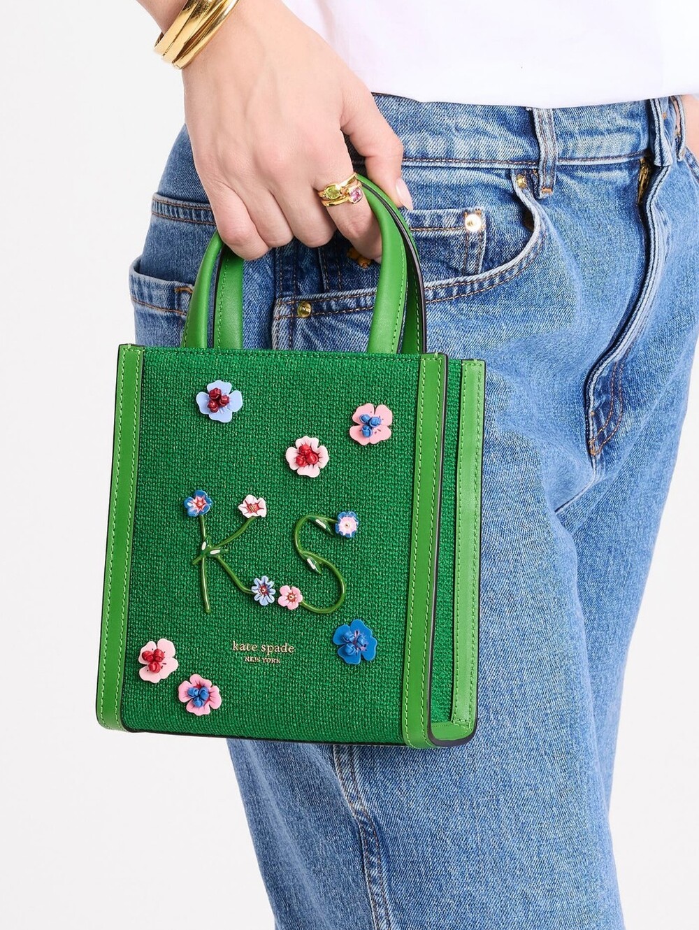 LAST PRICE NWT Kate Spade NY Manhattan Floral Appliqué Green Mini Tote Bag FIRM